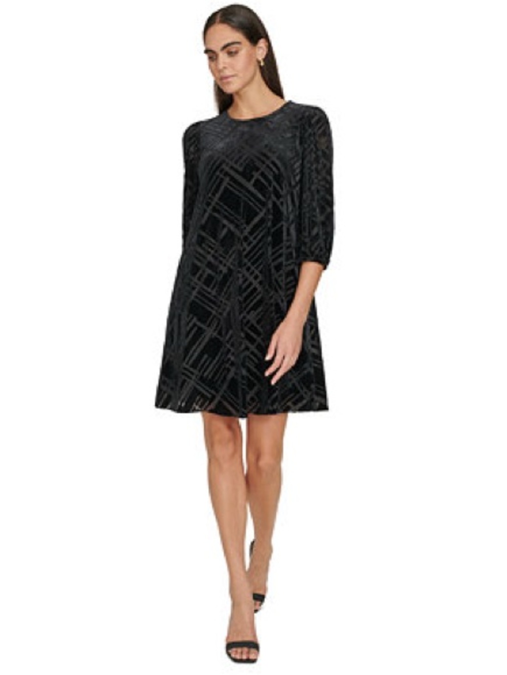 Calvin Klein Black Geometric Velvet Swing Mini Dress